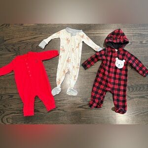 3 Christmas/Winter Theme Baby Pajamas- Size 0-3M